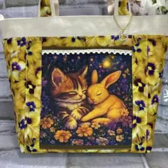 トートバッグ　cat うさぎ　パンジー