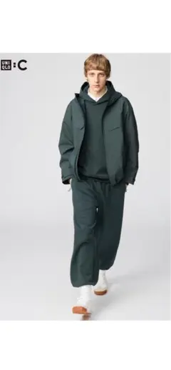 ユニクロCスエットワイドパンツ丈長め58DARK GREEN