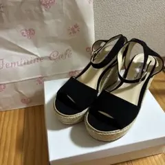 山田千尋×Feminine Cafe ウェッジソールサンダル ブラック Lのサムネイル