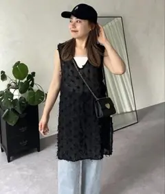 【MOMO】シアーフリンジVネックロングベスト