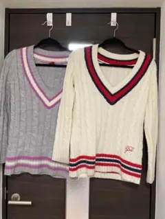 ロングニット　ホワイト&グレーのサムネイル