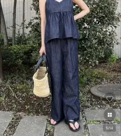 【新品】インディゴブルー デニム ワイドパンツ