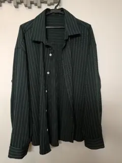 INCERUN ダークグリーン ストライプシャツ XL
