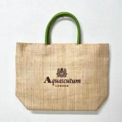 Aquascutum アクアスキュータム　ラフィア トートバッグ　ポーチ付　黄緑のサムネイル
