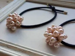 パール花デザインヘアゴム2個セット
