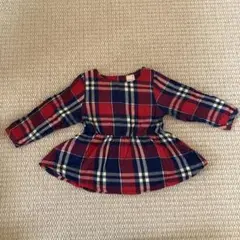 プティマイン　赤とネイビーのチェックシャツ　90