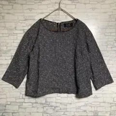 クードシャンス　ネイビー系ツイード風　五分袖トップス 38サイズ　トップス　美品