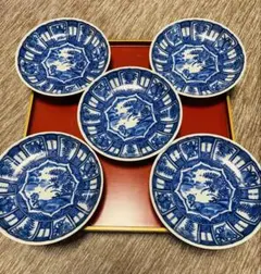 有田焼　山水　印判　銘々皿　骨董　古伊万里　5枚　②