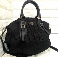 PRADA ブラック ショルダーバッグ ギャザー入り