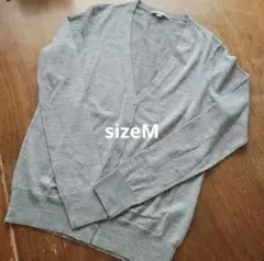 【美品】ユニクロ エクストラファインメリノ Vネックカーディガン グレー M