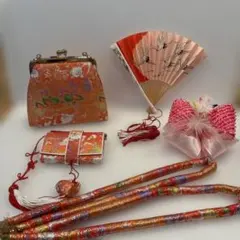 七五三 7歳 女の子 和装小物5点セット バッグ 帯締め 扇風 箱迫 髪飾り