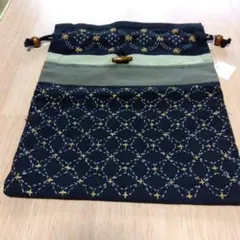 刺し子 巾着袋 ブラック