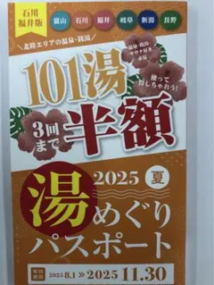 湯めぐりパスポート 2025夏　富山 石川 福井 長野 岐阜 新潟　未使用