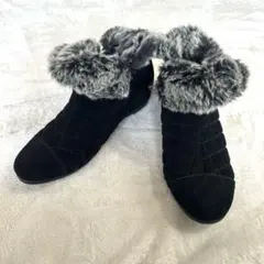 【モードカオリ】ブラックスエードファーブーティブーツ　24.5㎝