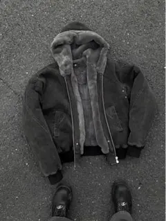 フード付きダークグレー ボンバージャケット