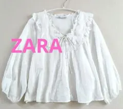 ZARA フリル付き刺繍ブラウス XL