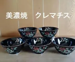 美濃焼　吾山窯 ヤマ吾陶器 小どんぶり　黒地にテッセン　 5個セット