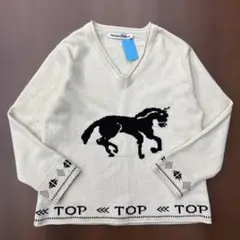 The Open Product ニット セーター 馬 古着 白 Lサイズ