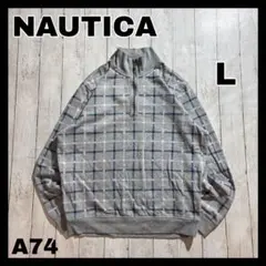 NAUTICA ハーフジップ スウェット チェック柄 グレー Lのサムネイル