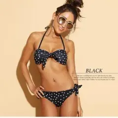 ブラック・ドット・ビキニ・リボン付き