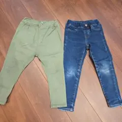 キッズボトム2点セット オリーブグリーン・デニムブルー110㎝