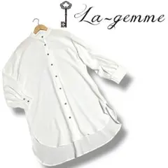 La-gemme バンドカラー ロングシャツ ブラウス ホワイト チュニック