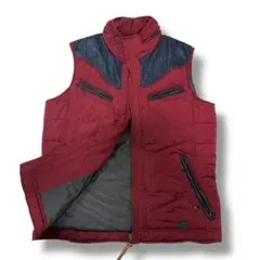 美品 ディーゼル 470 デニム 切替 レイヤードジップアップ　ダウンベスト 赤