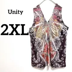 Unity ノースリーブチュニック【2XL】ブラウン系　エスニック風　オシャレ