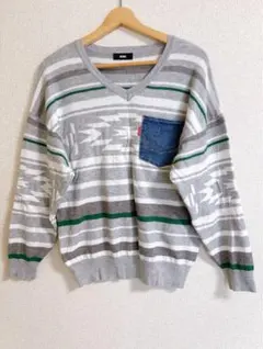 【ロデオクラウンズ】 ボーダー ニット セーター ネイティブ柄