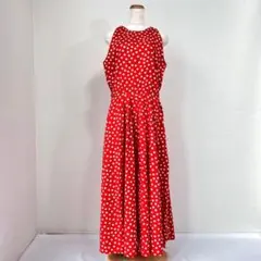 ヴィンテージ 80s ドット柄 タック ノースリーブ ロングワンピース Y202