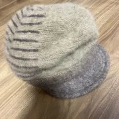 アンゴラ混紡 ブラウンストライプキャスケットニット帽