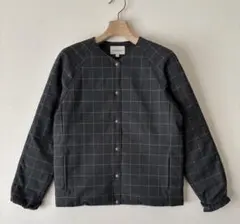美品】INTERIM インテリム ノーカラージャケット ヘリンボーン グレー