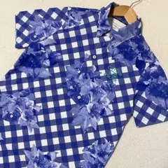 CUTTER & BUCK ギンガムチェック 花柄ゴルフボタンダウンシャツ☆美品のサムネイル