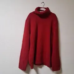 GU/レッド タートルネック ニット XL
