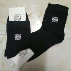 LOEWE ブラック ソックス ロゴ入り　2足セット　freee size