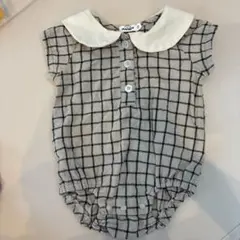 ベビーロンパース 70 襟付き チェックナチュラル 男女兼用 pairmanon