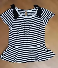 LODISPOTTO ボーダー柄 ペプラム 半袖Tシャツ Mサイズ　美品のサムネイル