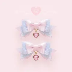 ヘアクリップ　リボン　量産型　ロリータ　ピンク　水色　地雷　ゴスロリ　ハート　青