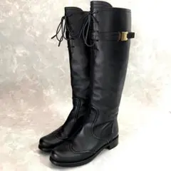 ★美品★ルイヴィトン ロングブーツ ロゴ 金具 ゴールド レースアップ 34 黒のサムネイル