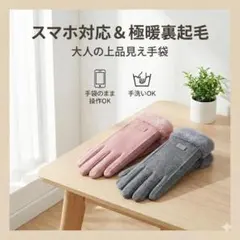 裏起毛スエード調ファー手袋★ 2色セット スマホ対応♪温かい＆上品見え