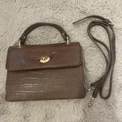 ブラウン クロコダイル風 ショルダーバッグ