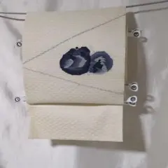 未使用品　春夏　袋帯 アイボリー色 青い植物模様