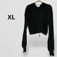 レディース ケーブル編み ニット ブラック クロップドニットXL