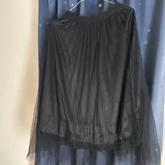 ブラック チュール フレアロングスカート