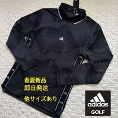 M新品12100円アディダスゴルフ/メンズ/長袖ポロシャツ/ジップ長袖ポロ／黒