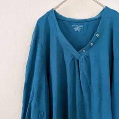 早い者勝ち✨️【L】青 Vネック 長袖Tシャツ カットソー ロングTシャツ 無地