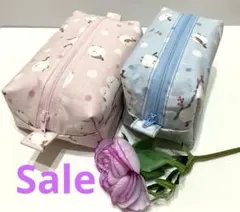 ハンドメイドポーチ　ボックスポーチ　　　　キャラメルポーチ　シマエナガ　2個