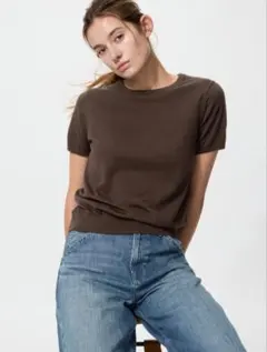 新品未使用品 UNIQLO UVカットクルーネックセーター ダークブラウン M