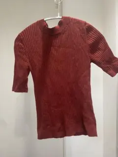 UNIQLO 赤 リブ編み 半袖ニット