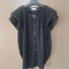 DRESKIP 黒 水玉模様 ノースリーブシャツ
